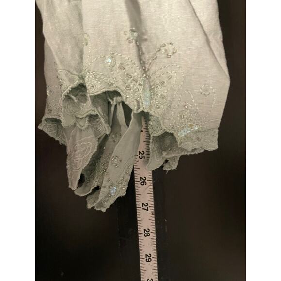 Vintage Womens Cardigan Size 10 Green Linen Blend Beaded Embroidered Fairy 90s - Picture 6 of 7